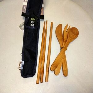 Aventon To Go Ware Bamboo Camping Utensils with Carrying Case & Carabiner